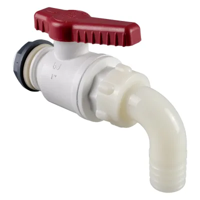 VANNE À BILLE AVEC LONG RACCORD POUR RÉSERVOIR, JOINT EPDM, JOINT TORIQUE NBR ALIMENTAIRE TÉTINE COUDÉ 1" X 30